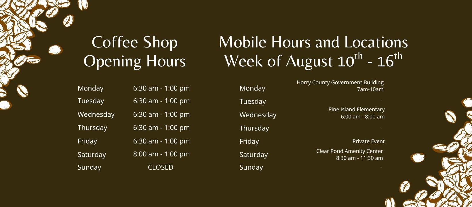 Mobile Hours and Locations Week of August 10th - 16th